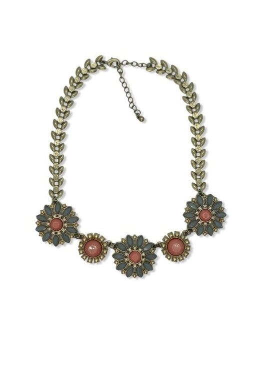 Nina Marie Jewelry Jewelry - Vintage Floral Statement Necklace Coral & Gray Accents Beach Vacation Boho Chic
